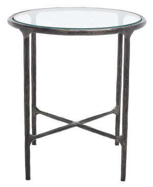 Safavieh Jessa Forged Metal Round End Table Black Forged Metal / Tempered Glass SFV9505E