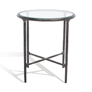 Safavieh JESSA Forged Metal Round End Table – Modern Elegance with Glass Top and Sturdy Design for Living Spaces Black SFV9505E