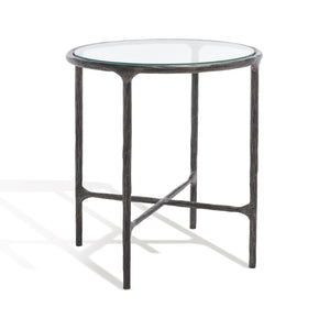 Safavieh JESSA Forged Metal Round End Table – Modern Elegance with Glass Top and Sturdy Design for Living Spaces Black SFV9505E