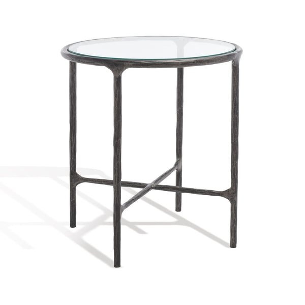 Safavieh JESSA Forged Metal Round End Table – Modern Elegance with Glass Top and Sturdy Design for Living Spaces Black SFV9505E