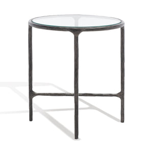 Safavieh JESSA Forged Metal Round End Table – Modern Elegance with Glass Top and Sturdy Design for Living Spaces Black SFV9505E