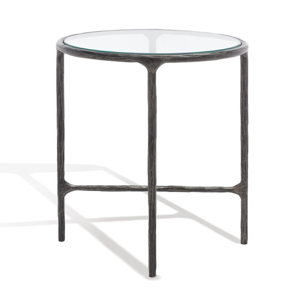 Safavieh JESSA Forged Metal Round End Table – Modern Elegance with Glass Top and Sturdy Design for Living Spaces Black SFV9505E