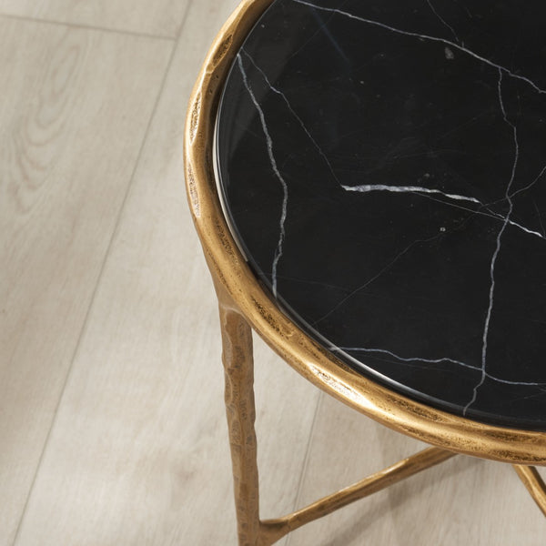 Safavieh JESSA Forged Metal Round End Table - Black Marble Top & Brass Finish for Elegant Living Spaces SFV9505F