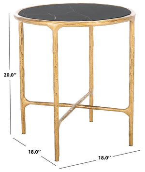 Safavieh JESSA Forged Metal Round End Table - Black Marble Top & Brass Finish for Elegant Living Spaces SFV9505F