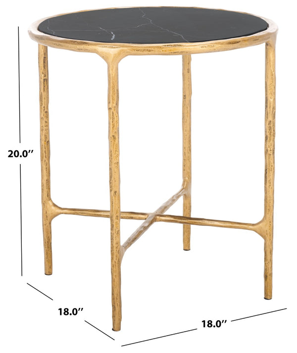 Safavieh JESSA Forged Metal Round End Table - Black Marble Top & Brass Finish for Elegant Living Spaces SFV9505F