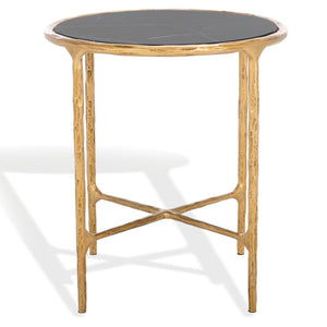 Safavieh JESSA Forged Metal Round End Table - Black Marble Top & Brass Finish for Elegant Living Spaces SFV9505F
