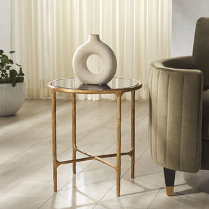 Safavieh JESSA Forged Metal Round End Table - Black Marble Top & Brass Finish for Elegant Living Spaces SFV9505F