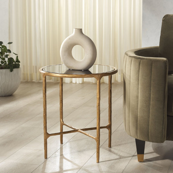 Safavieh JESSA Forged Metal Round End Table - Black Marble Top & Brass Finish for Elegant Living Spaces SFV9505F
