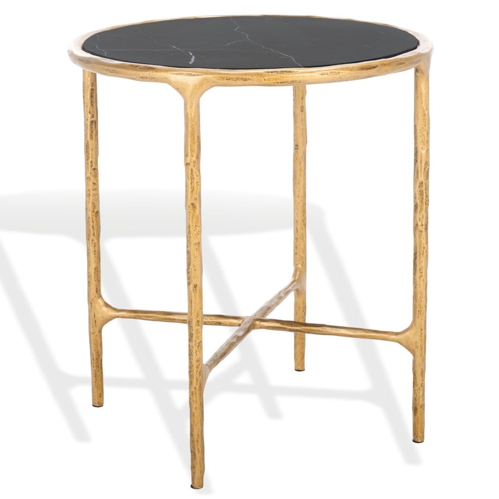 Safavieh JESSA Forged Metal Round End Table - Black Marble Top & Brass Finish for Elegant Living Spaces SFV9505F