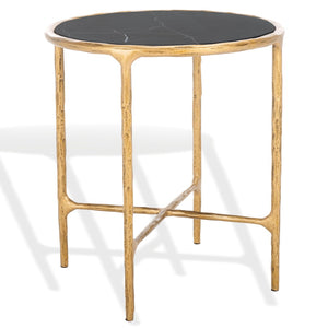 Safavieh JESSA Forged Metal Round End Table - Black Marble Top & Brass Finish for Elegant Living Spaces SFV9505F
