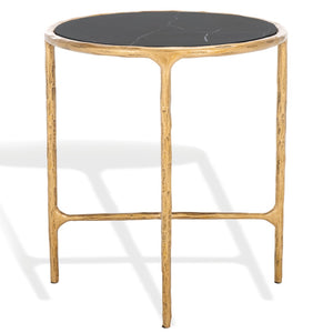 Safavieh JESSA Forged Metal Round End Table - Black Marble Top & Brass Finish for Elegant Living Spaces SFV9505F