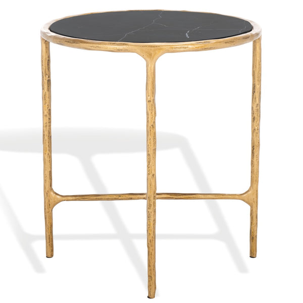 Safavieh JESSA Forged Metal Round End Table - Black Marble Top & Brass Finish for Elegant Living Spaces SFV9505F