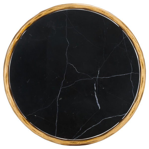 Safavieh JESSA Forged Metal Round End Table - Black Marble Top & Brass Finish for Elegant Living Spaces SFV9505F