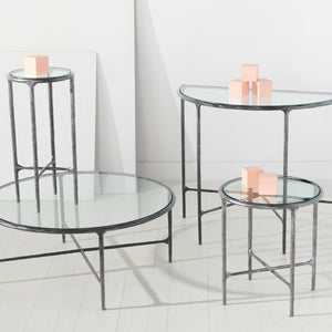 Safavieh JESSA Forged Metal Tall Round End Table – Elegant Glass Top, Modern Design for Stylish Living Spaces Silver SFV9504B