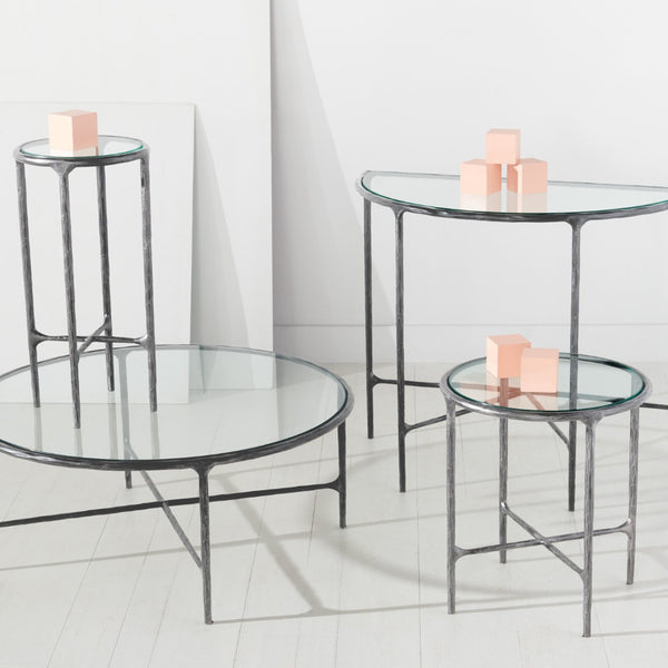 Safavieh JESSA Forged Metal Tall Round End Table – Elegant Glass Top, Modern Design for Stylish Living Spaces Silver SFV9504B