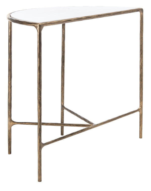 Safavieh JESSA Modern Forged Metal Console Table with Luxe Marble Top for Chic Entryway or Living Space White / Brass SFV9506C