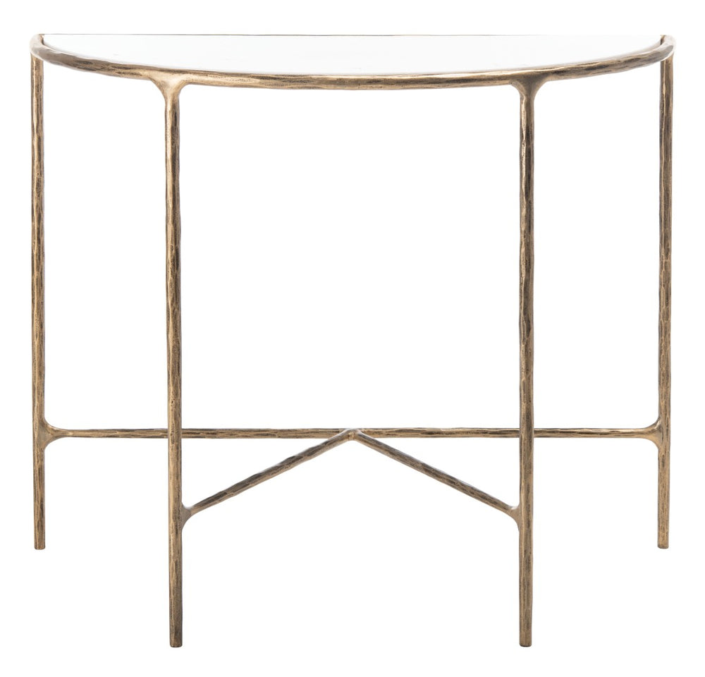 Safavieh JESSA Modern Forged Metal Console Table with Luxe Marble Top for Chic Entryway or Living Space White / Brass SFV9506C
