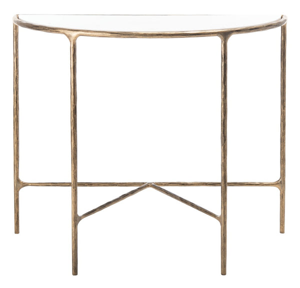 Safavieh JESSA Modern Forged Metal Console Table with Luxe Marble Top for Chic Entryway or Living Space White / Brass SFV9506C
