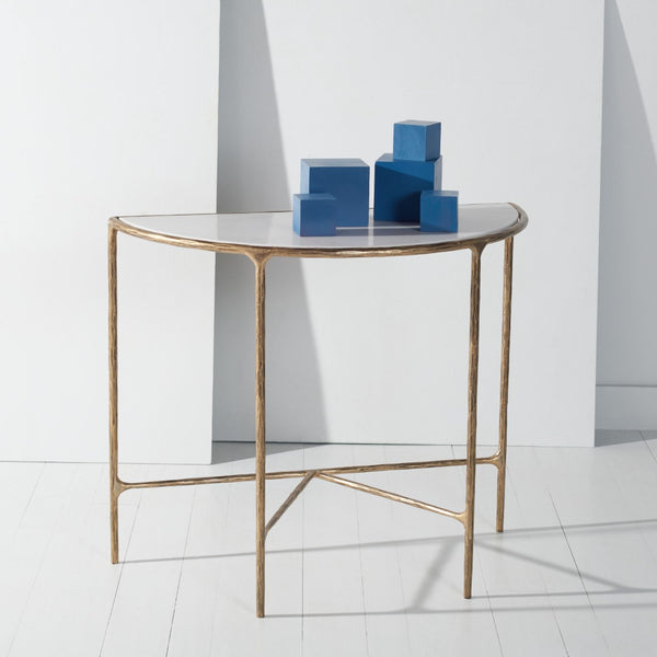 Safavieh JESSA Modern Forged Metal Console Table with Luxe Marble Top for Chic Entryway or Living Space White / Brass SFV9506C