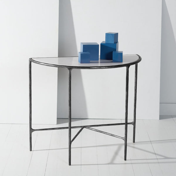 Safavieh JESSA Modern Forged Metal Console Table with Luxe Marble Top for Chic Entryway or Living Space Black / White SFV9506D