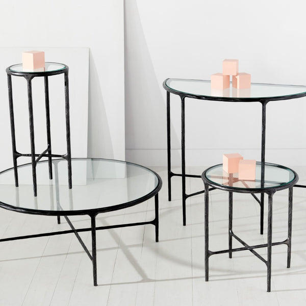 Safavieh JESSA Round Coffee Table – Elegant Metal Frame with Tempered Glass Top for Chic Living Spaces Black SFV9501E