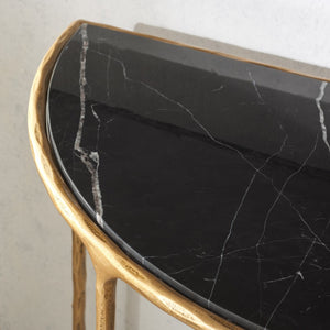 Safavieh JESSA Forged Metal Console Table with Black Marble Top & Brass Finish for Modern Living Spaces SFV9506F