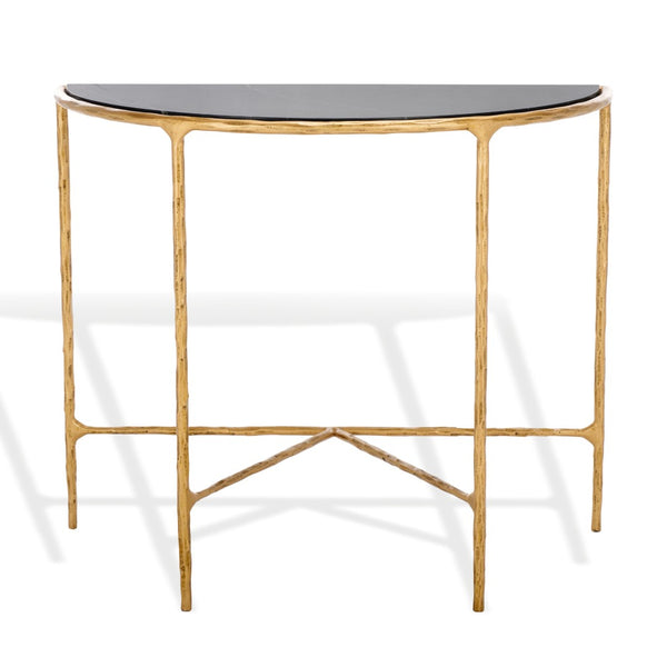 Safavieh JESSA Forged Metal Console Table with Black Marble Top & Brass Finish for Modern Living Spaces SFV9506F