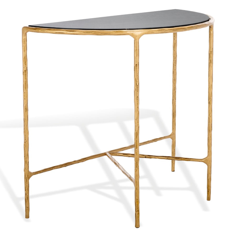 Safavieh JESSA Forged Metal Console Table with Black Marble Top & Brass Finish for Modern Living Spaces SFV9506F