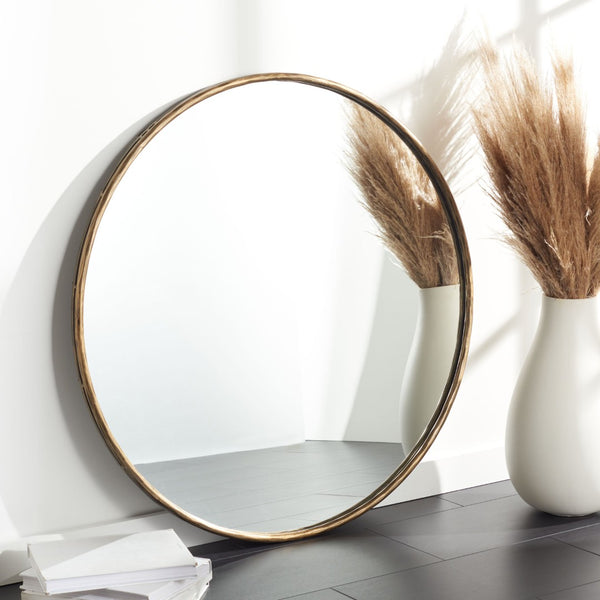 Safavieh JESSA 42" Round Metal Mirror in Warm Brass – Timeless Elegance for Modern Home Décor & Style SFV9507A