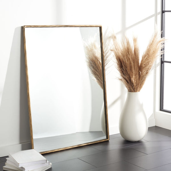 Safavieh JESSA Large Rectangle Metal Mirror in Polished Brass Finish - Stylish & Functional Home Accent Piece SFV9508A