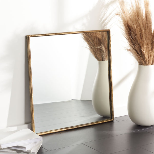 Safavieh JESSA 32" Square Metal Mirror in Warm Brass Finish – Elegant Reflective Home Décor for Any Space SFV9511A
