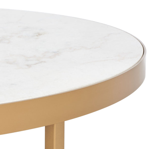 Safavieh CARALYN Round Marble Coffee Table - Elegant White & Brass Design for Modern Living Room Décor SFV9512A