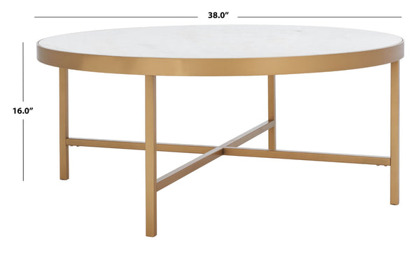Safavieh CARALYN Round Marble Coffee Table - Elegant White & Brass Design for Modern Living Room Décor SFV9512A