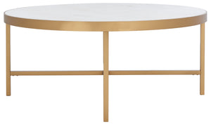 Safavieh CARALYN Round Marble Coffee Table - Elegant White & Brass Design for Modern Living Room Décor SFV9512A