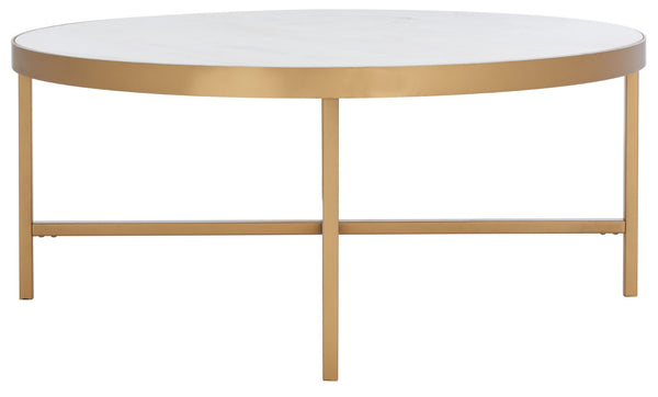 Safavieh CARALYN Round Marble Coffee Table - Elegant White & Brass Design for Modern Living Room Décor SFV9512A