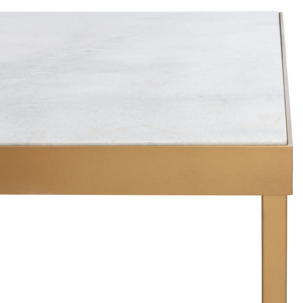Safavieh CARALYN Rectangle Marble Coffee Table - Elegant White Top & Brass Base for Modern Living Rooms SFV9513A