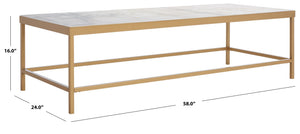 Safavieh CARALYN Rectangle Marble Coffee Table - Elegant White Top & Brass Base for Modern Living Rooms SFV9513A