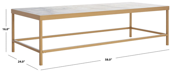 Safavieh CARALYN Rectangle Marble Coffee Table - Elegant White Top & Brass Base for Modern Living Rooms SFV9513A