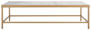 Safavieh CARALYN Rectangle Marble Coffee Table - Elegant White Top & Brass Base for Modern Living Rooms SFV9513A