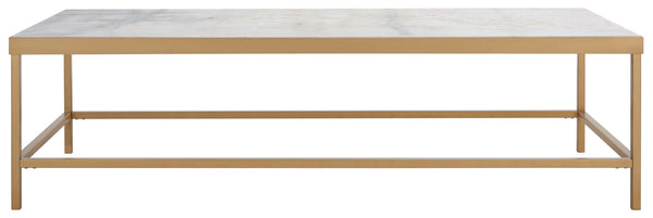 Safavieh CARALYN Rectangle Marble Coffee Table - Elegant White Top & Brass Base for Modern Living Rooms SFV9513A