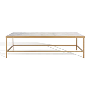 Safavieh CARALYN Rectangle Marble Coffee Table - Elegant White Top & Brass Base for Modern Living Rooms SFV9513A