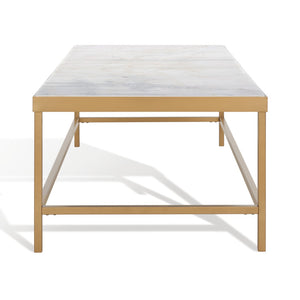 Safavieh CARALYN Rectangle Marble Coffee Table - Elegant White Top & Brass Base for Modern Living Rooms SFV9513A