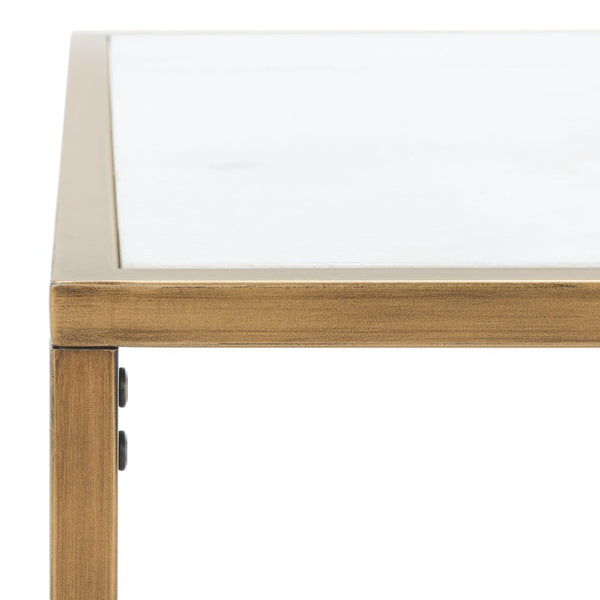 Safavieh BRYNNA Rectangle Marble Coffee Table in Bronze & White - Elegant Centerpiece for Modern Living Rooms SFV9515A