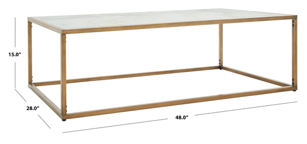 Safavieh BRYNNA Rectangle Marble Coffee Table in Bronze & White - Elegant Centerpiece for Modern Living Rooms SFV9515A