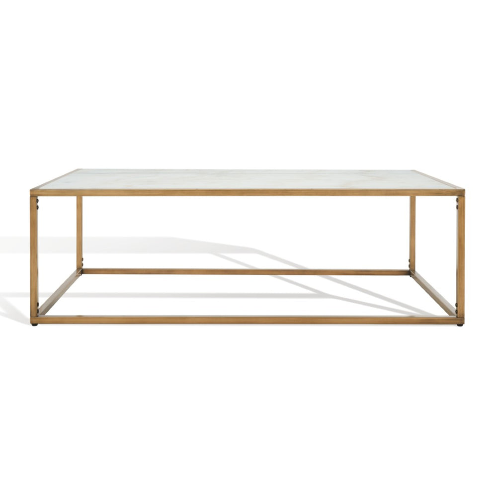 Safavieh BRYNNA Rectangle Marble Coffee Table in Bronze & White - Elegant Centerpiece for Modern Living Rooms SFV9515A