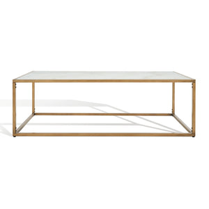 Safavieh BRYNNA Rectangle Marble Coffee Table in Bronze & White - Elegant Centerpiece for Modern Living Rooms SFV9515A