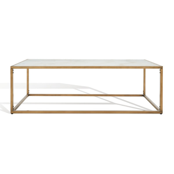 Safavieh BRYNNA Rectangle Marble Coffee Table in Bronze & White - Elegant Centerpiece for Modern Living Rooms SFV9515A
