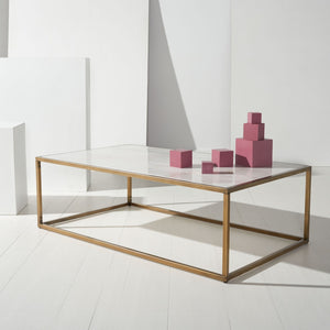 Safavieh BRYNNA Rectangle Marble Coffee Table in Bronze & White - Elegant Centerpiece for Modern Living Rooms SFV9515A