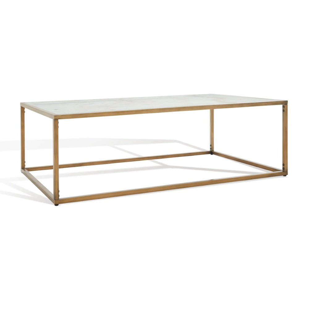 Safavieh BRYNNA Rectangle Marble Coffee Table in Bronze & White - Elegant Centerpiece for Modern Living Rooms SFV9515A