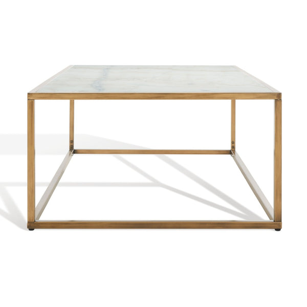Safavieh BRYNNA Rectangle Marble Coffee Table in Bronze & White - Elegant Centerpiece for Modern Living Rooms SFV9515A